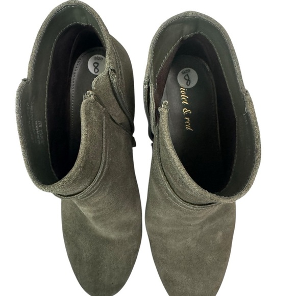 Violet & Red Dark Olive Fringe Side Zipper Ankle Block Heeled Boots- Size 8 - Picture 6 of 11